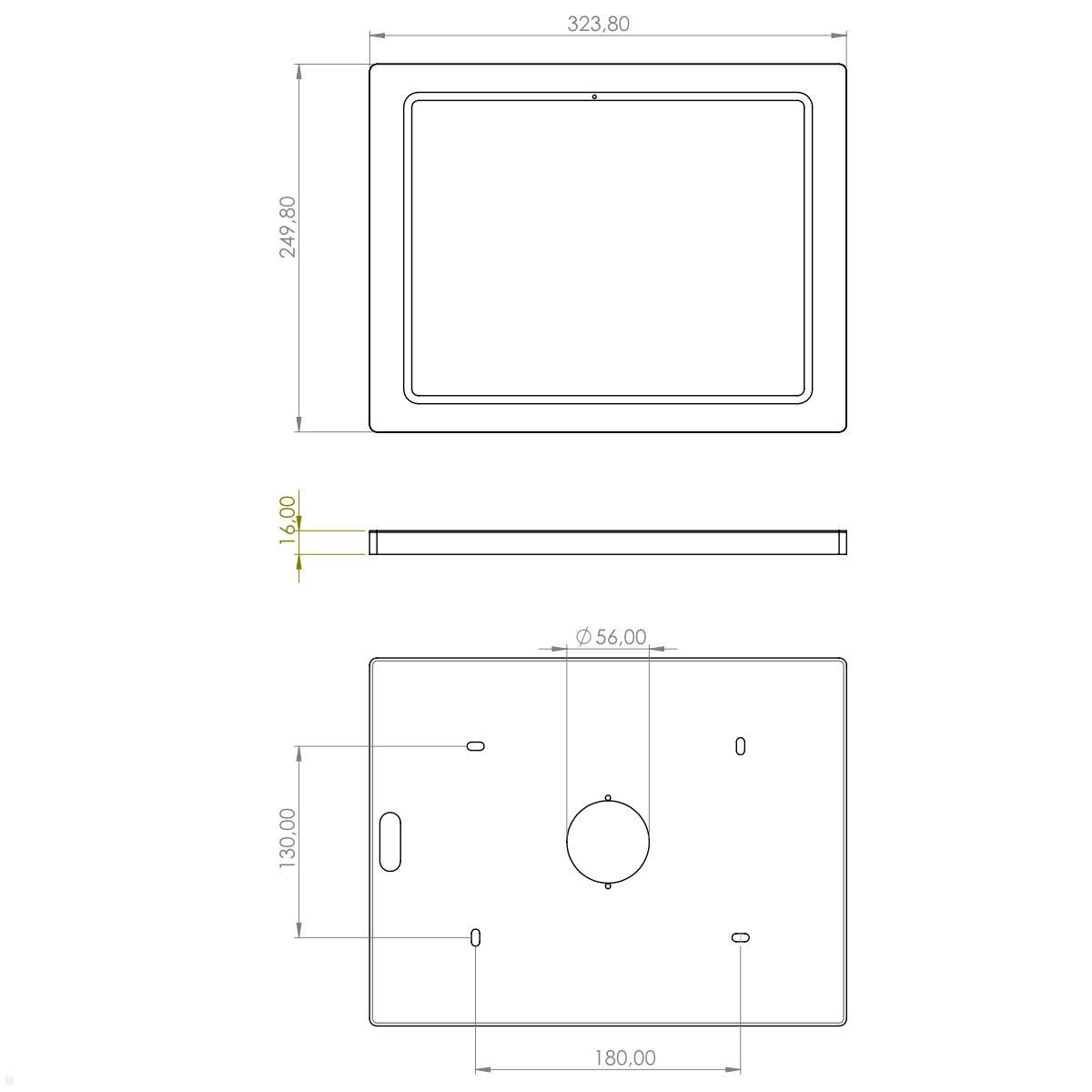 TabLines TWH062S Wandhalterung Apple iPad Pro 13.0 (M4), silber technische Zeichnung