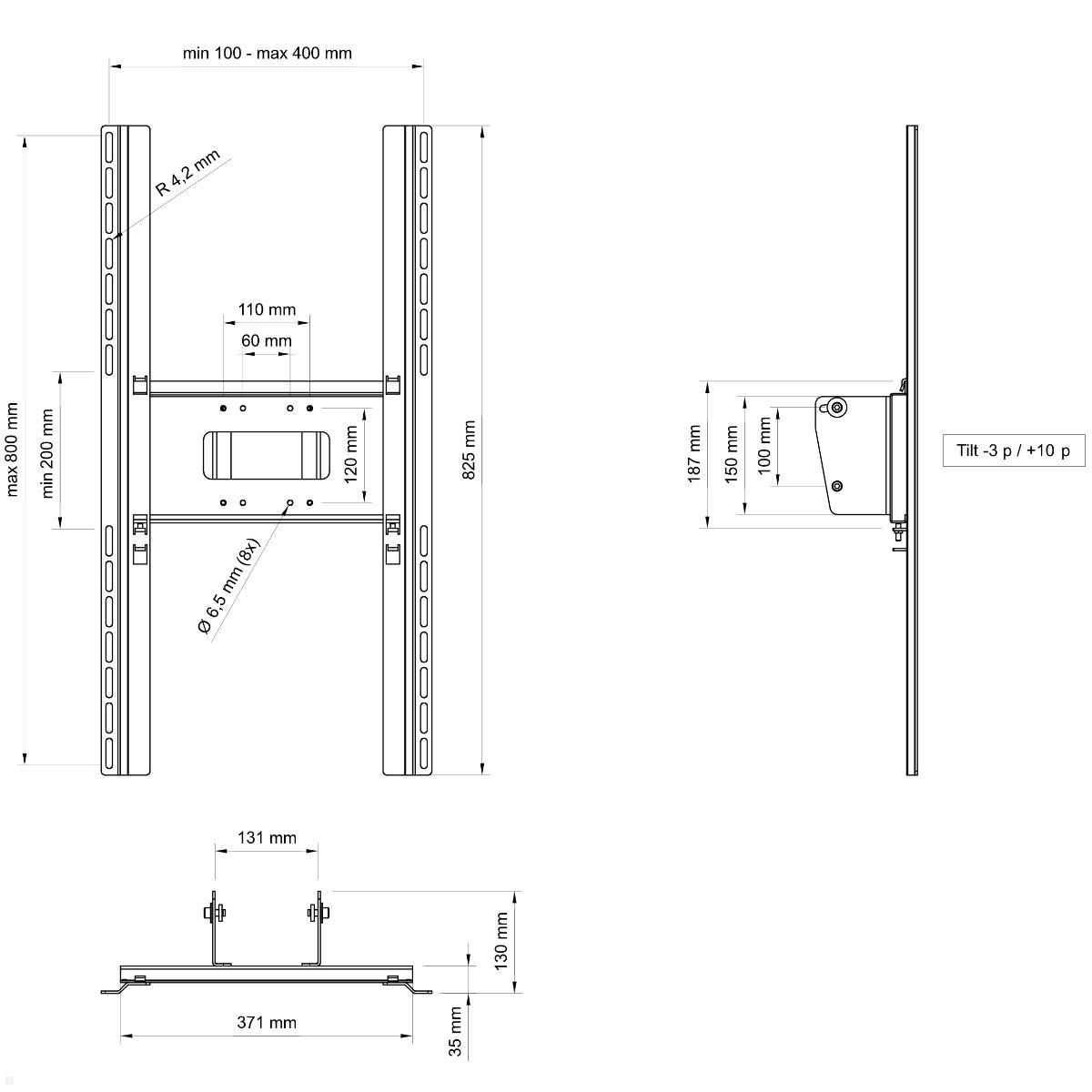 SMS Flatscreen H2 Unislide Vertical PL210241 silber, technische Zeichnung