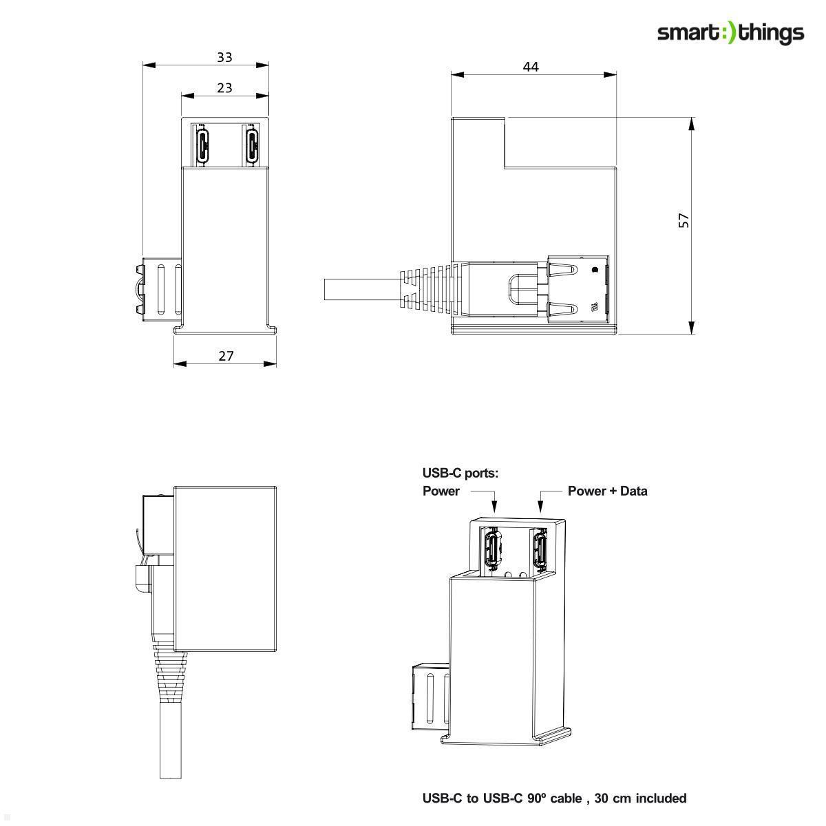 smart things s28 C sCharge PoE Netzteil bis 25-W über Ethernet mit USB-C technische Zeichnung