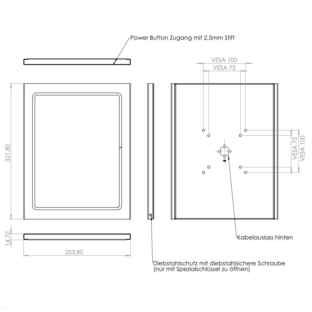 TabLines TSG101E Tablet Schutzgehäuse für Apple iPad Air 13.0 (M2), Edelstahl technische Zeichnung