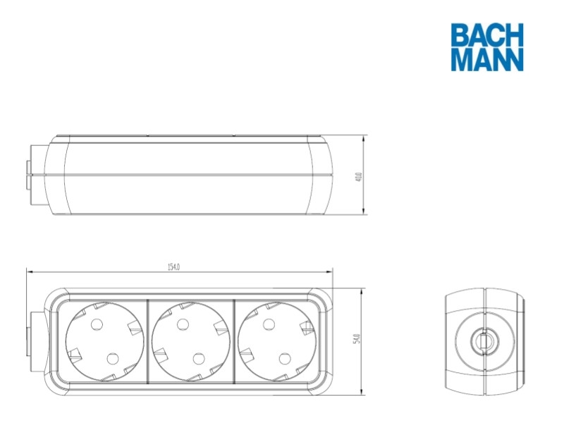 Bachmann SELLY 3-fach Steckdosenleiste mit 1,5m Zuleitung, weiß 387.270S Zeichnung