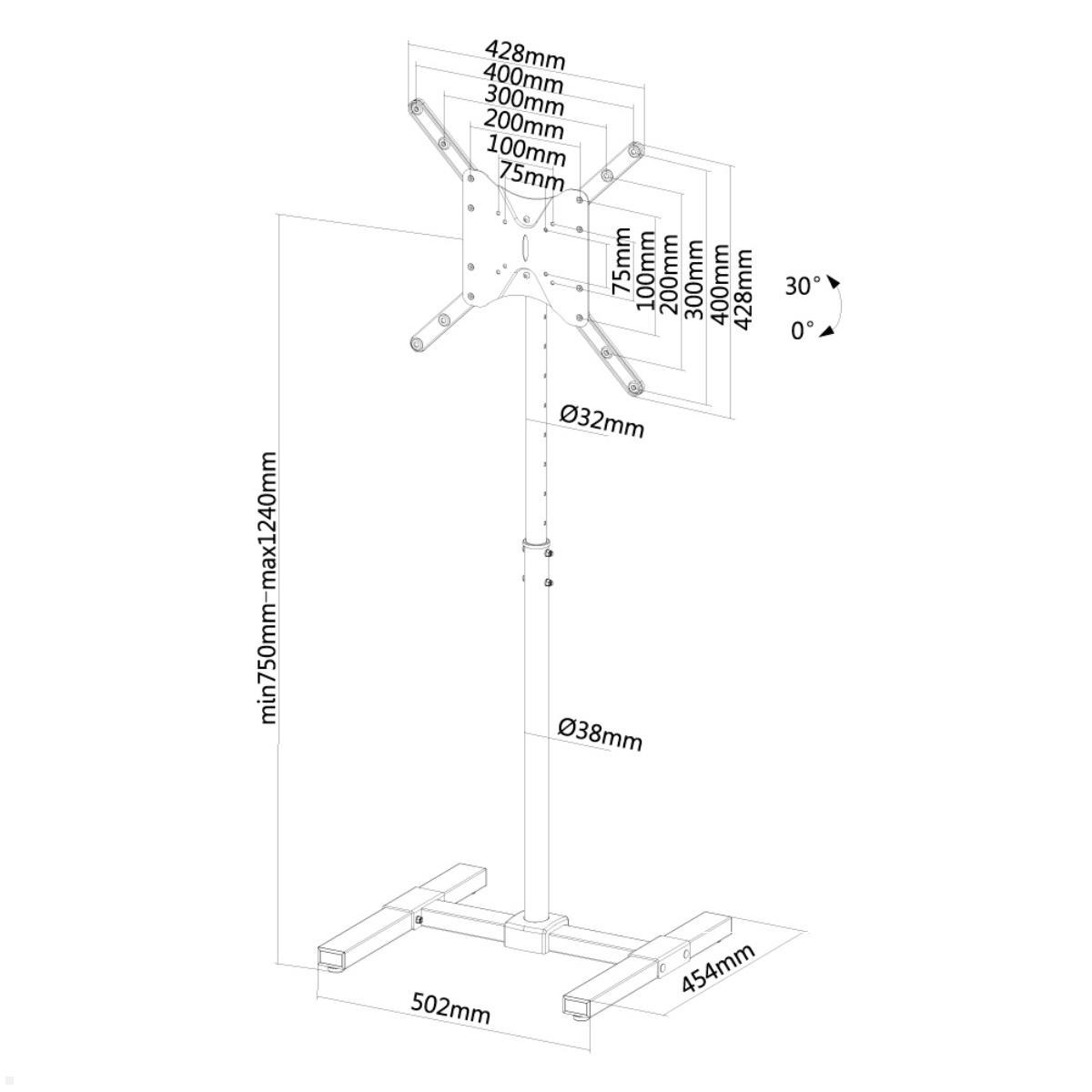 Neomounts NS-FS100BLACK Monitorständer bis 55 Zoll höhenverstellbar, schwarz, Zeichnung Maße