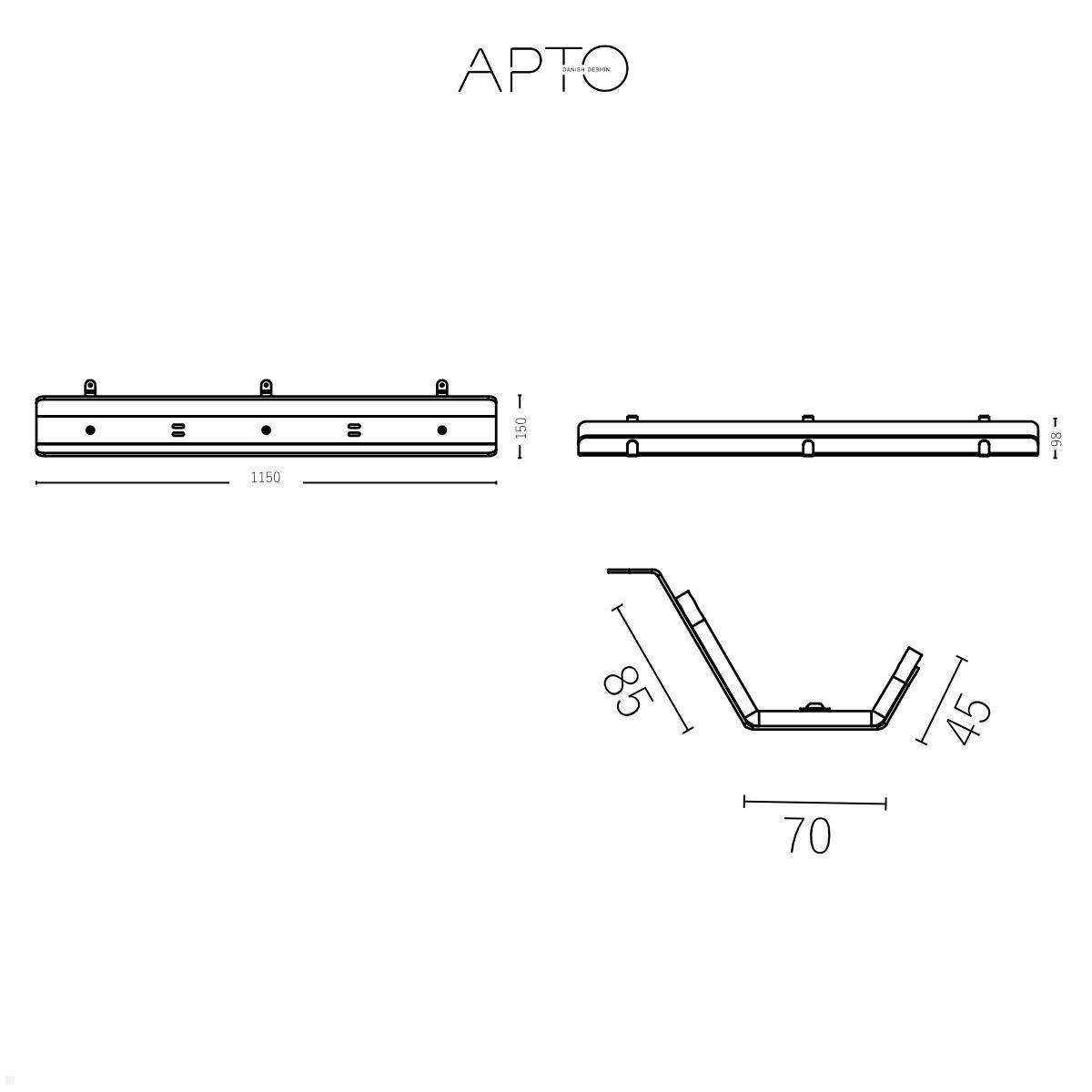 APTO FELT Cabletray Filz Kabelkanal Schreibtisch 1150 mm, anthrazit technische Zeichnung