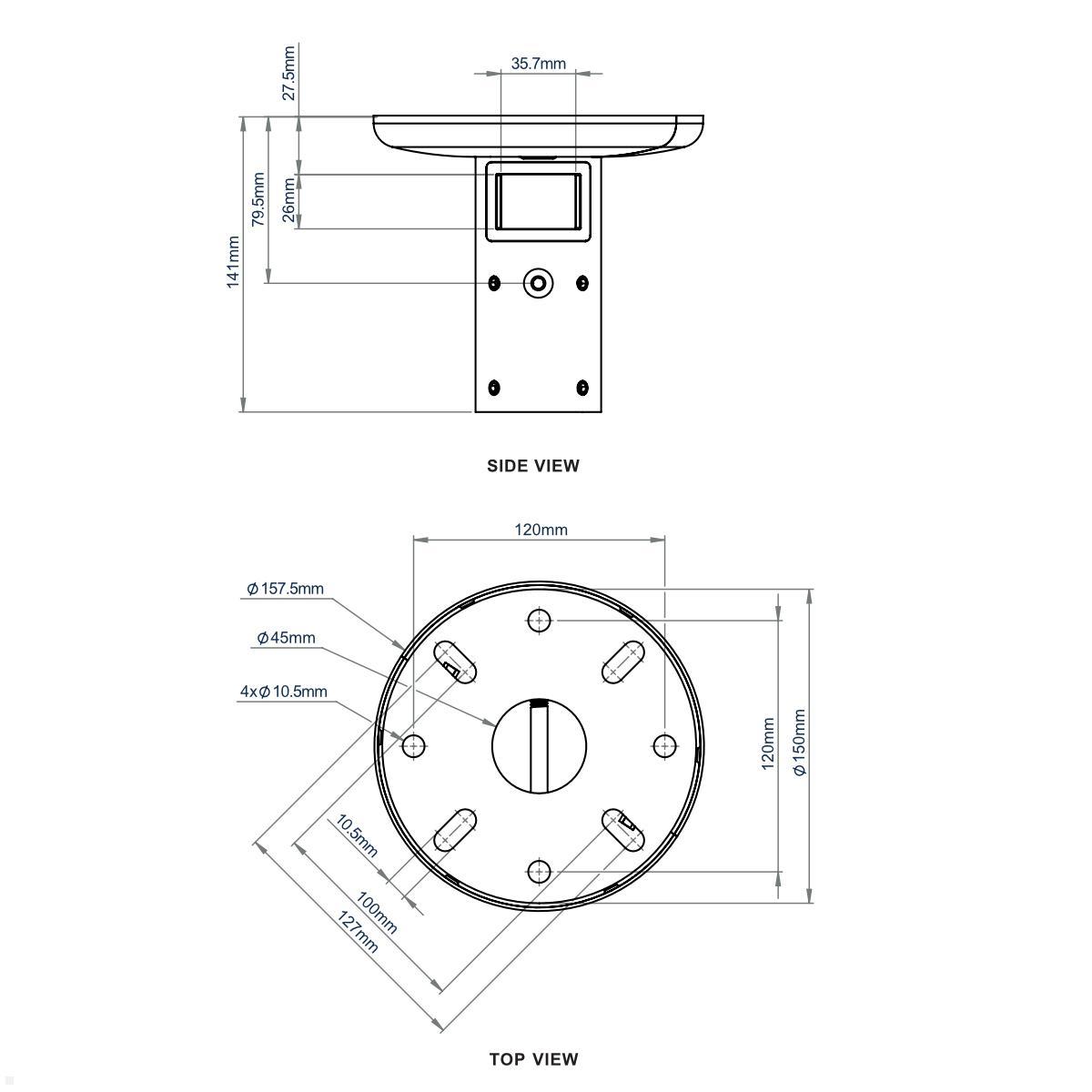 B-Tech BT7822/B Zubehör Rohr Adapter für Decke/Boden, Durchmesser 50 mm technische Zeichnung