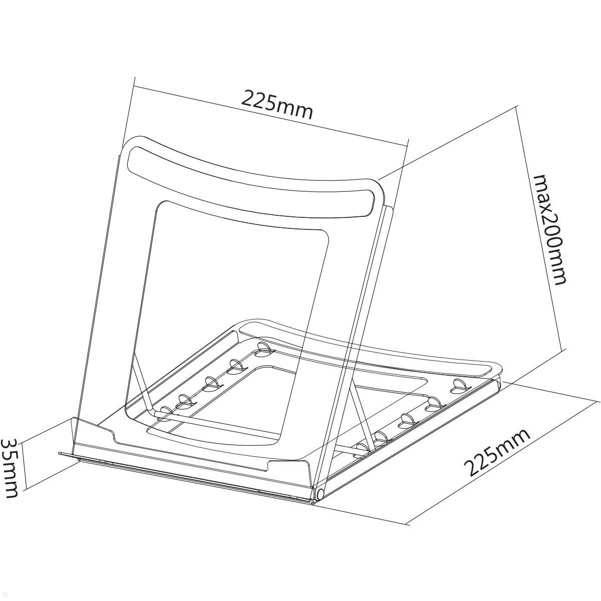 Neomounts NSLS075 iPad/Laptop-Standardständer schwarz, technische Zeichnung