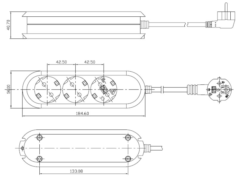 Bachmann SMART 3x Steckdosenleiste Zuleitung 3m 388.471 Maße