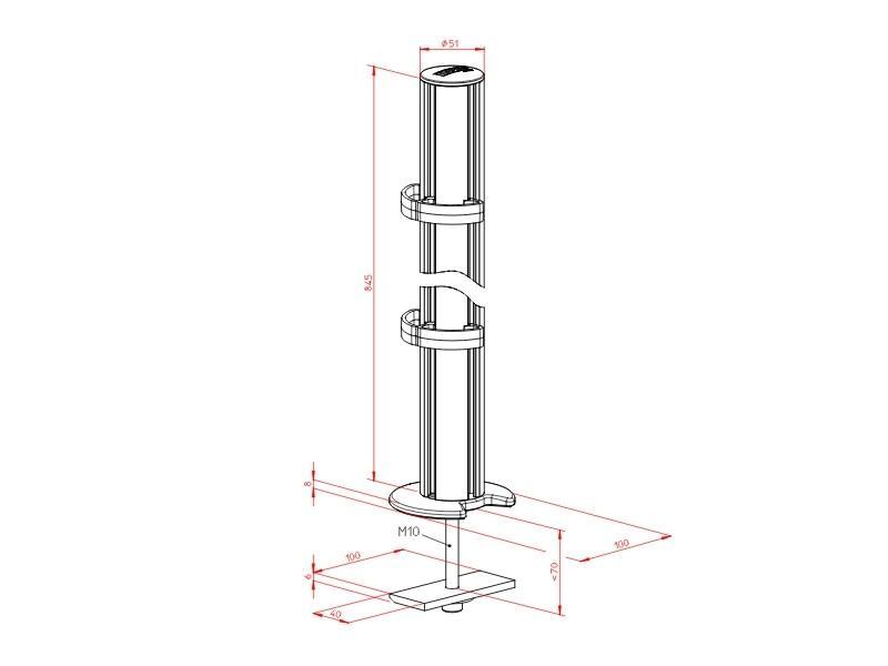 Novus TSS-Säule 845 Kabellochbefestigung (961+0419+000) Maße