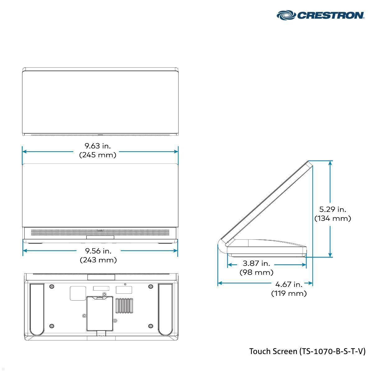 Crestron Flex Advanced Video- / Soundbar Konferenzsystem für kleine MS Teams Räume (UC-BX30-T) technische Zeichnung Touch Screen