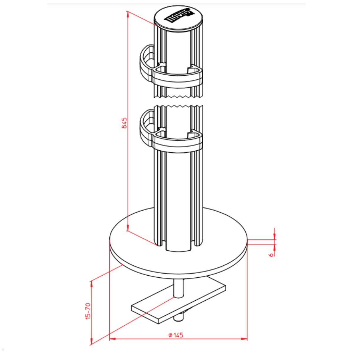 Novus TSS-Säule 845 Bohrschraubbefestigung HD 961+1819+000, technische Zeichnung