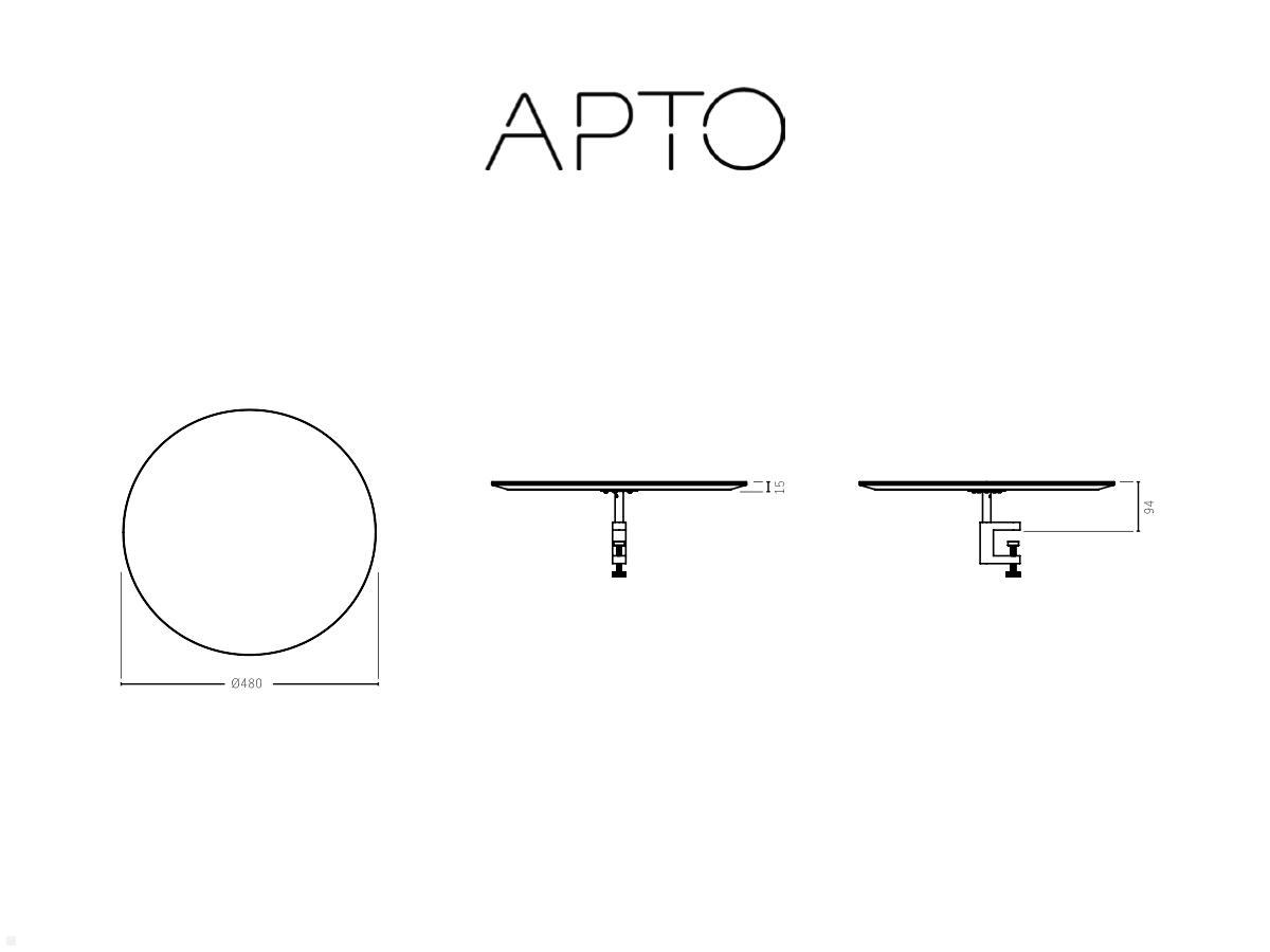 APTO Round Table Bamboo Ablageboard, Bambus mit Tischklemme mattschwarz technische Zeichnung Ablage Regal