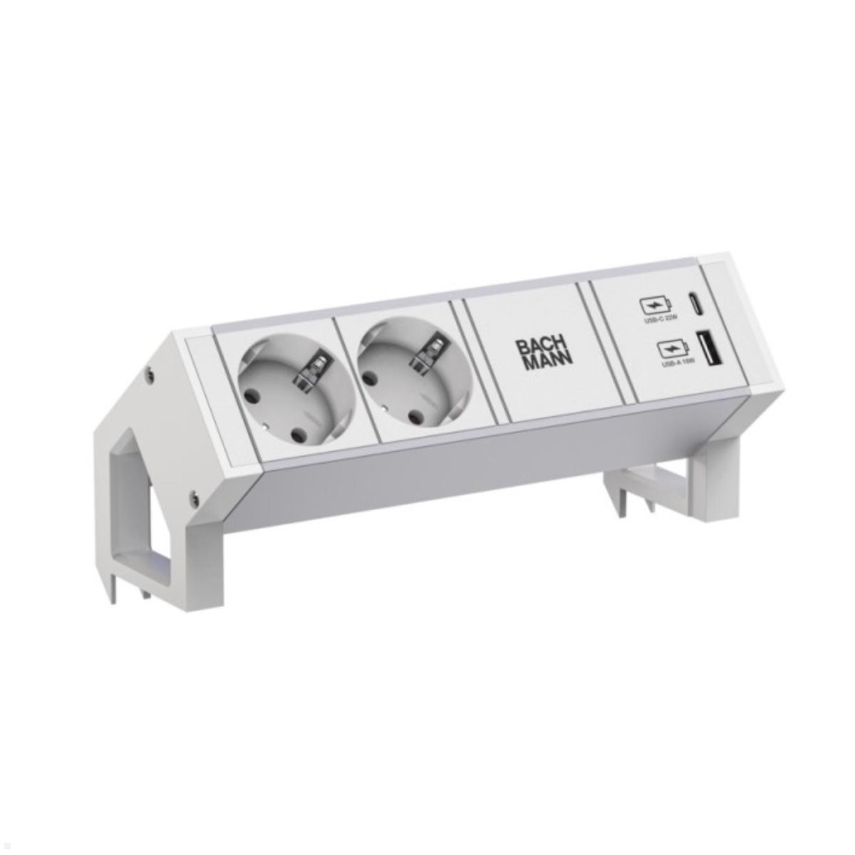 Bachmann DESK 2 - 2x Steckdose mit USB A/C Charger (937.402), weiß/weiß