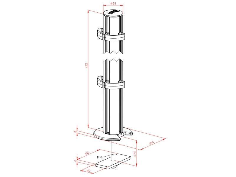 Novus TSS-Säule 445 Kabellochbefestigung (961+0409+000) Maße