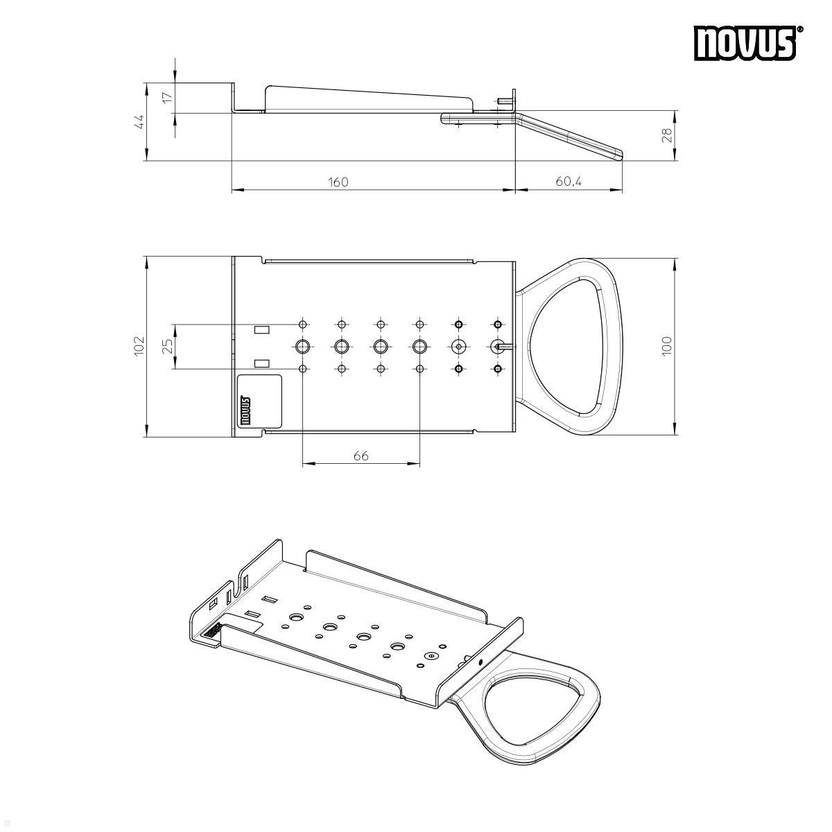 Novus POS Halterung für EC Gerät Terminal Ingenico Lane 5000 (851+0035+043) technische Zeichnung