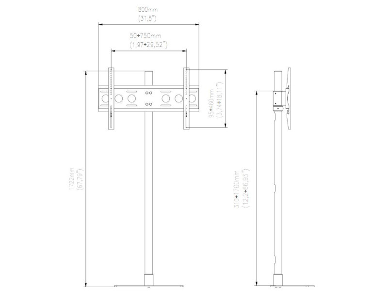 edbak STD01 Flatscreen Monitor Bodenständer Zeichnung