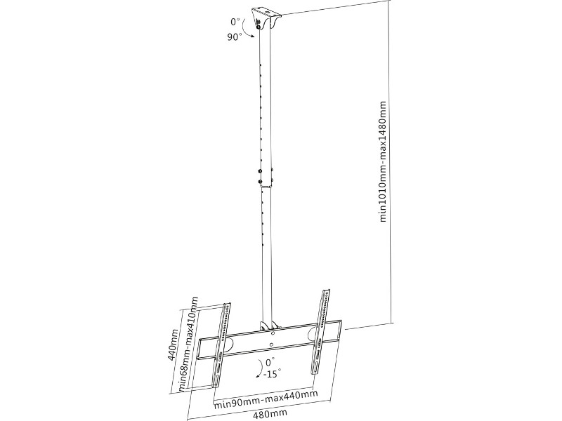 MonLines MDH003B höhenverstellbare Monitor Deckenhalterung Zeichnung