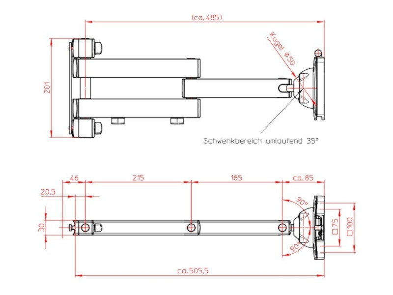 Novus 965+0119+000 Monitorhalter TSS-Faltarm III Maße