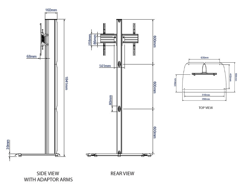 B-Tech BTF840/BS System X Monitorständer 39"-65" Maße side