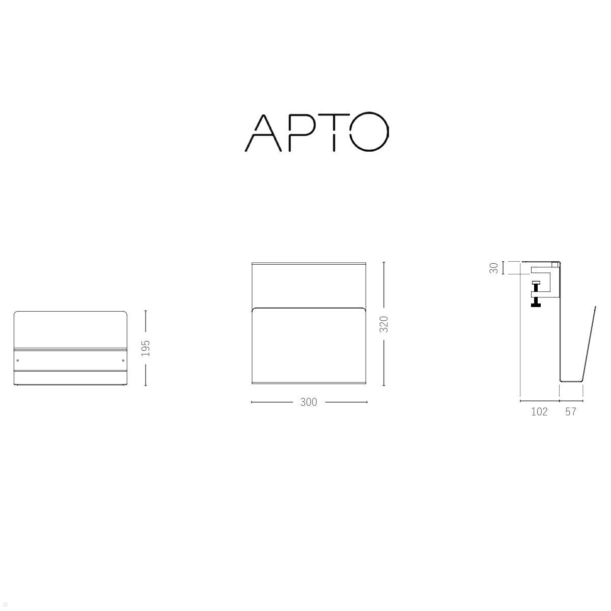 APTO Book Shelf Schreibtisch Zeitschriftenhalter/Laptophalter mit Tischklemme, mattschwarz technische Zeichnung