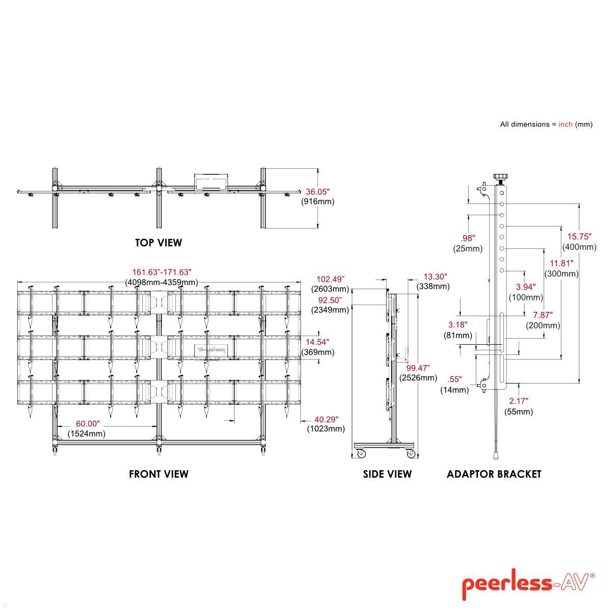 peerless DS-C555-4X3 portabler Videowand-Wagen