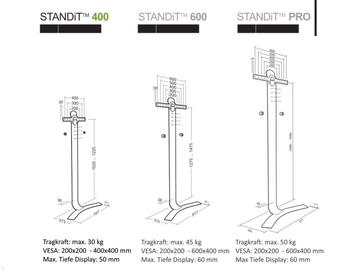 Erard STANDiT 400 bohrlose flache TV Wandhalterung 30-65 Zoll Maße