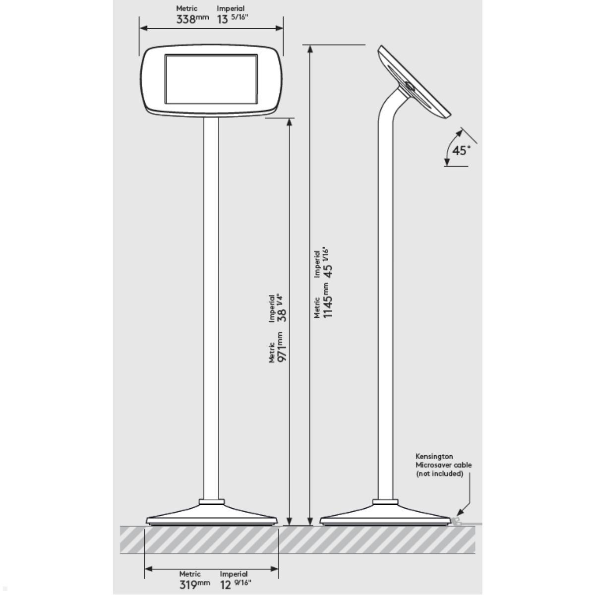 Bouncepad FLOORSTANDING Tabletständer Apple iPad 10.9 (10. Gen.), schwarz, Abmessungen