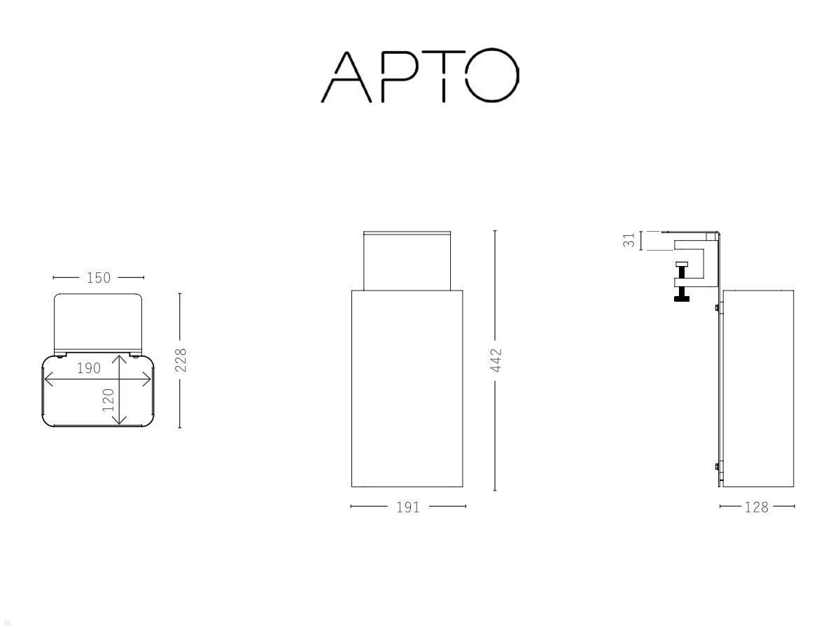 APTO DUSTBIN Schreibtisch Aufbewahrungsbox / Papierkorb mit Tischklemme, olivgrün technische Zeichnung