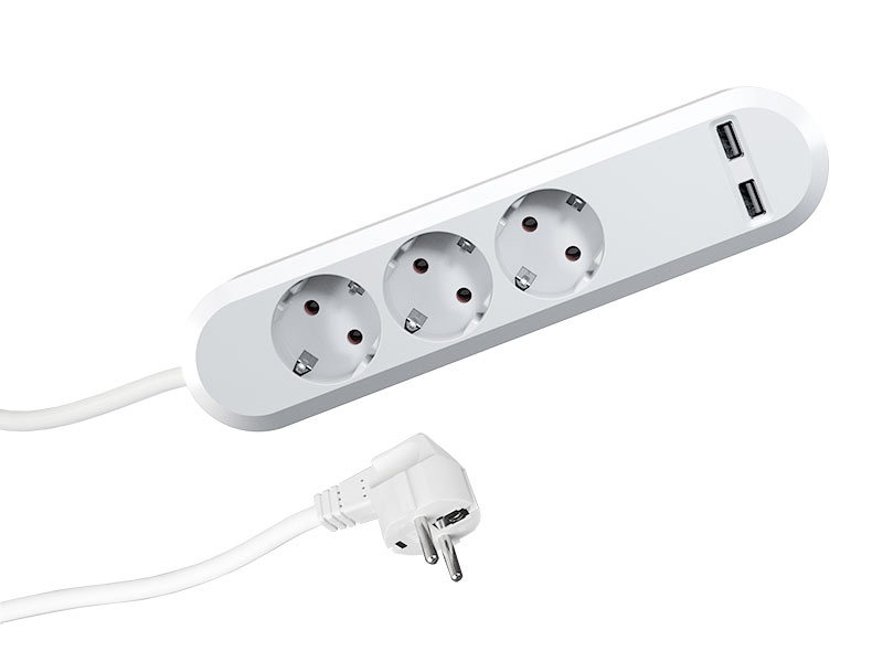 Bachmann SMART 3x Steckdosenleiste 2-fach USB Charger (381.801) mit 1,5m Zuleitung und Winkelstecker (im Lieferumfang)