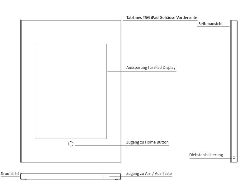 TabLines TSG046B Tablet Schutzgehäuse für Apple iPad Pro 10,5Zoll, HB, schwarz Funktionen