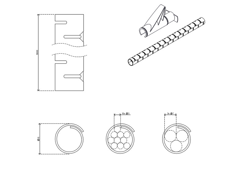 Dataflex Addit 33.732 Kabelschlucker 15 mm/3 m mit Einzugshilfe Zeichnung