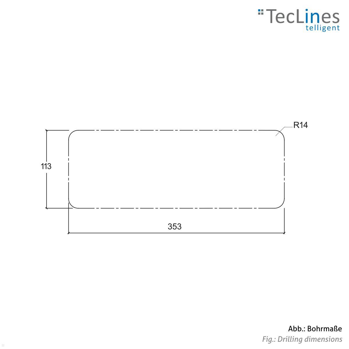 TecLines TKD015W Kabeldurchführung 120x360 mm mit Soft Close, weiß Fräsmaß