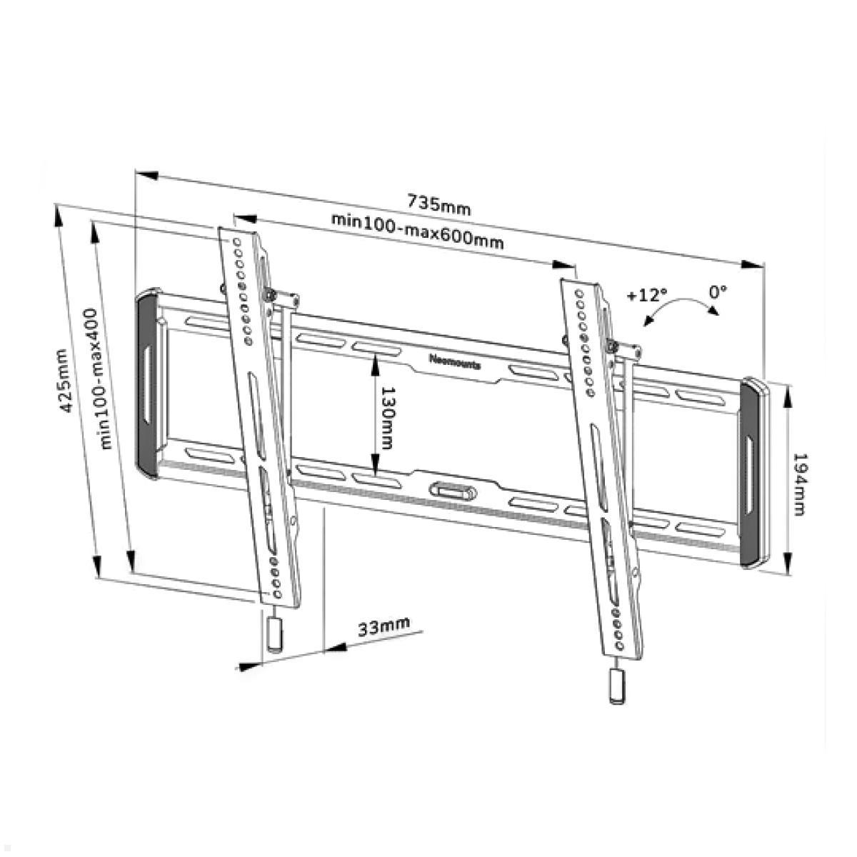 Neigbare TV Wandhalterung, Neomounts WL35-550BL16, VESA, technische Zeichnung