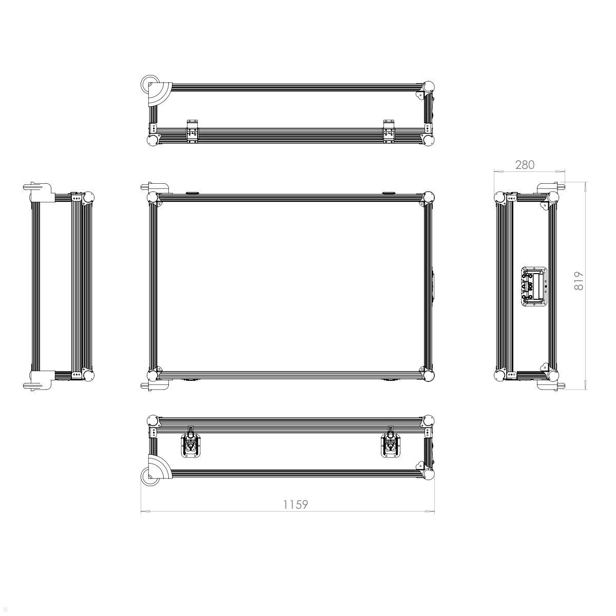 SMS Messekit Set mobiler Monitor Standfuß FH MT 2000 EU silber + Transportcase technische Zeichnung Flight Case