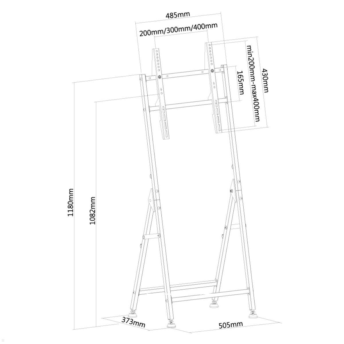 Neomounts PLASMA-M1000 Monitorständer bis 55 Zoll, schwarz, Zeichnung Maße