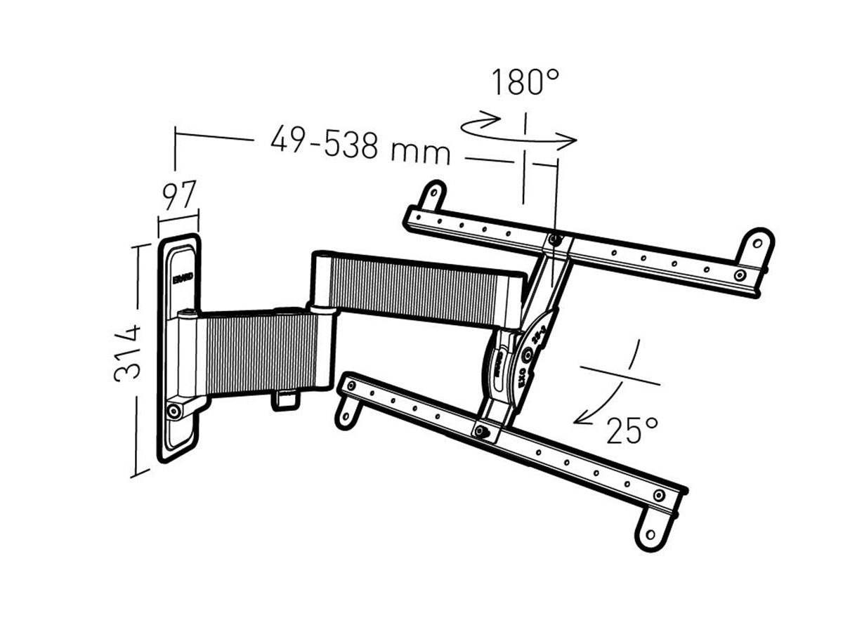 Erard EXO 600TW3 schwenkbare TV Wandhalterung 40-85 Zoll, Aluminium Maße