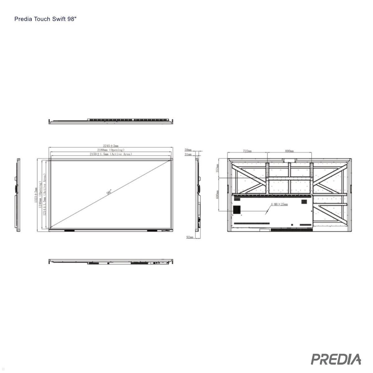 Predia Touch Swift 3 98 Zoll Touchscreen 4K LED Monitor Android 11.0 Module / OTA technische Zeichnung