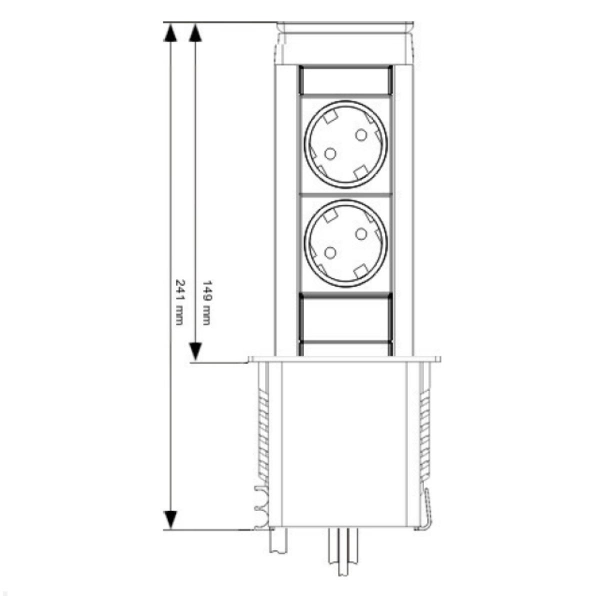 EVOline Port Push 2-fach Einbausteckdose, Skizze