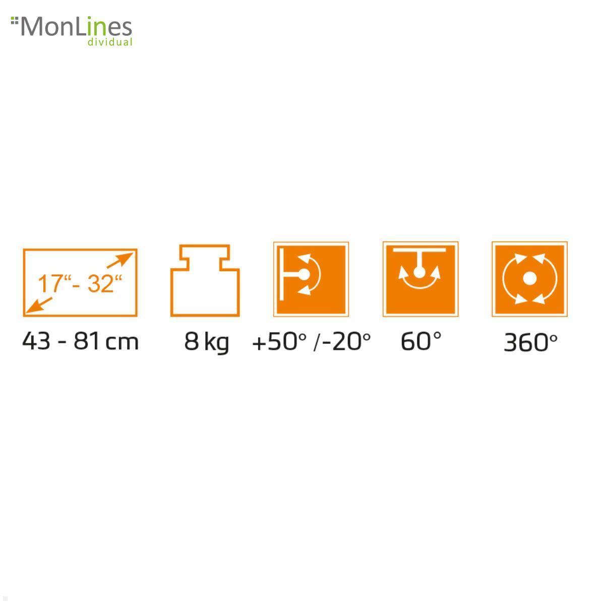 MonLines MTS200B Tisch Monitorständer 17 - 32 Zoll, höhenverstellbar Features