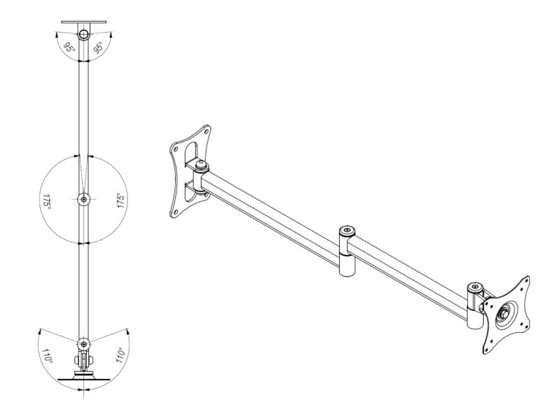 Edbak GD18 schwenkbare Display Wandhalterung, 19-27Zoll Zeichnung