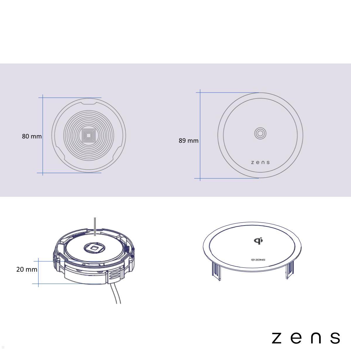 Zens PuK 3 ZETC07N-B Wireless Charger 15W mit Abdeckung, weiß technische Zeichnung