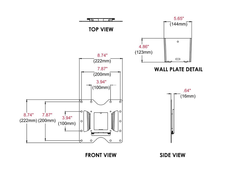 Peerless PF632 Paramount fixe Wandhalterung Zeichnung