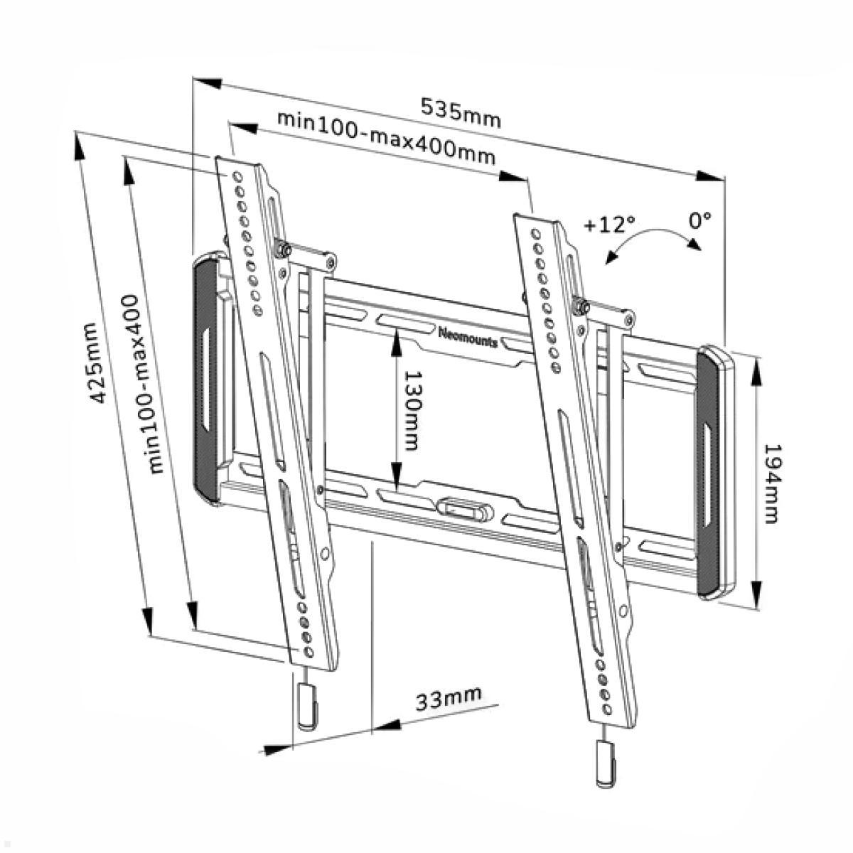 Neigbare TV Wandhalterung, Neomounts WL35-550BL14, VESA, Technische Zeichnung