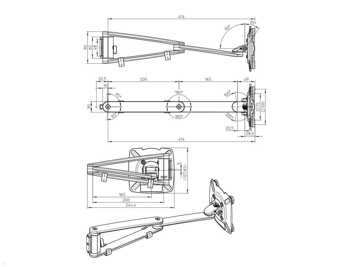 Novus MY arm 2.0 Monitorhalter mit Schwenkarm (911+2019+000) technische Zeichnung