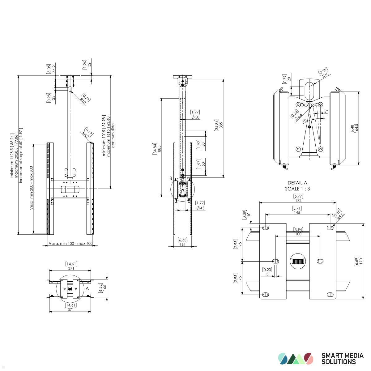 SMS Func Ceiling P Dual Monitor Deckenhalterung hoch, weiß (02-117-4) technische Details