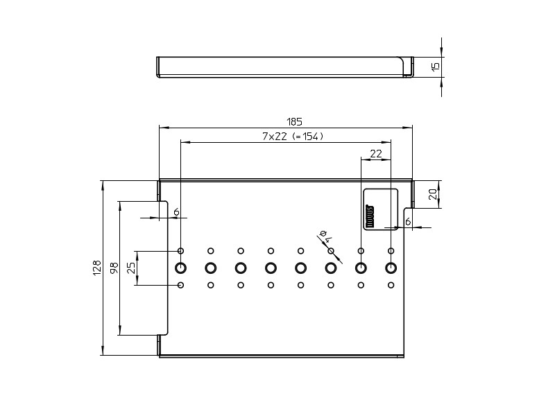 Novus POS Halterung für Drucker Epson TM-T70 (851+0035+024), technische Zeichnung