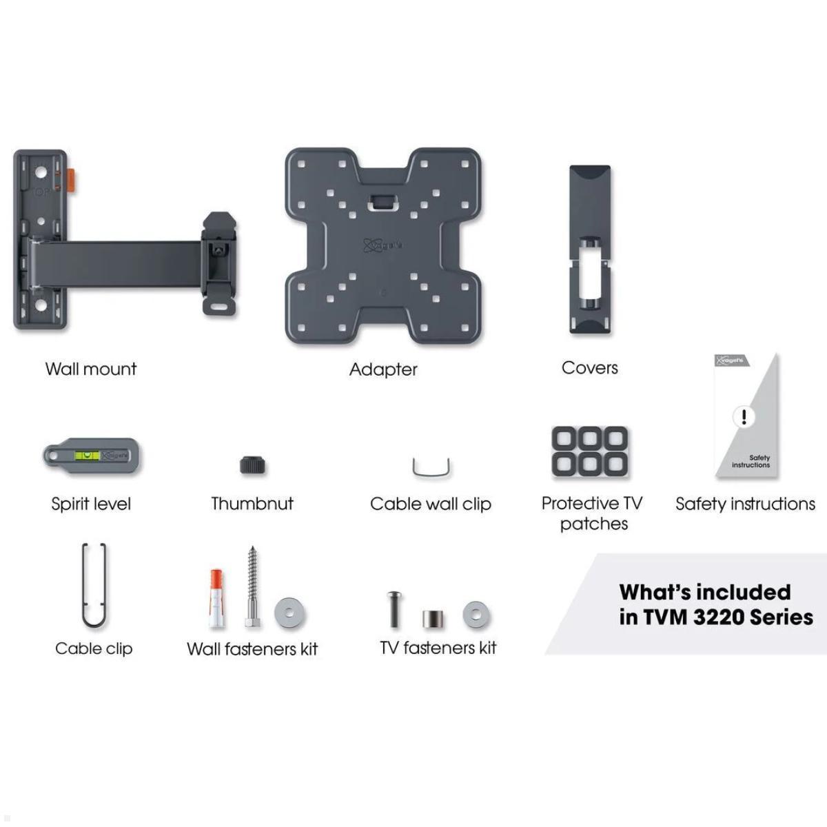 Vogels COMFORT TVM 3225 schwenkbare TV Wandhalterung 19 - 43 Zoll, schwarz Lieferumfang