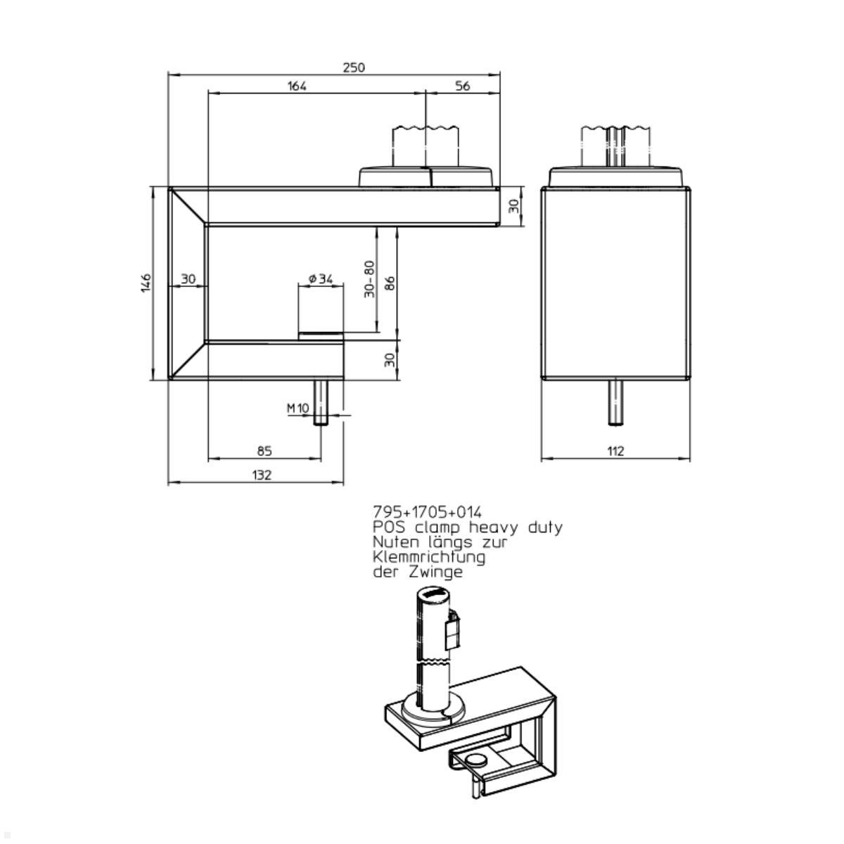 Novus Zubehör POS Thekenklemme heavy duty, anthrazit, Zeichnung Maße