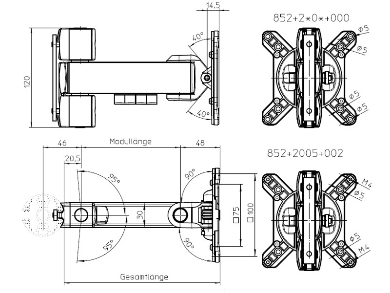 Novus POS Arm M 200 Monitorhalter (852+2705+000), Maße