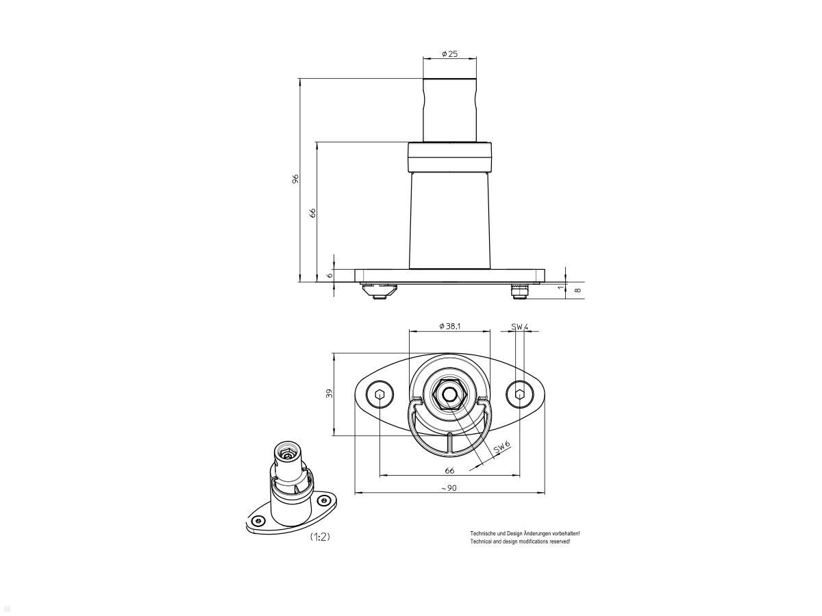 Novus Zubehör Systemschienen-Adapter für Clu Monitorarm, schwarz technische Zeichnung