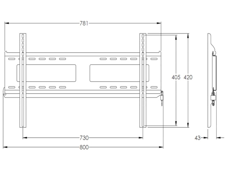 peerless PFL650 diebstahlsichere Display Wandhalterung 37-75Zoll flach Zeichnung