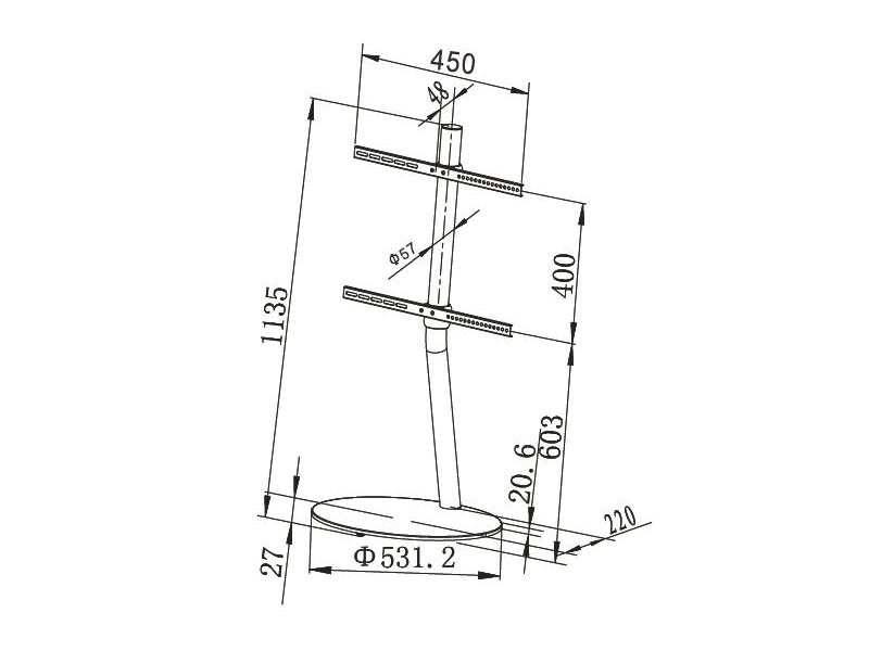 Wissmann TV Standfuß Kreis ecoline art 900-CI-ES, Maße